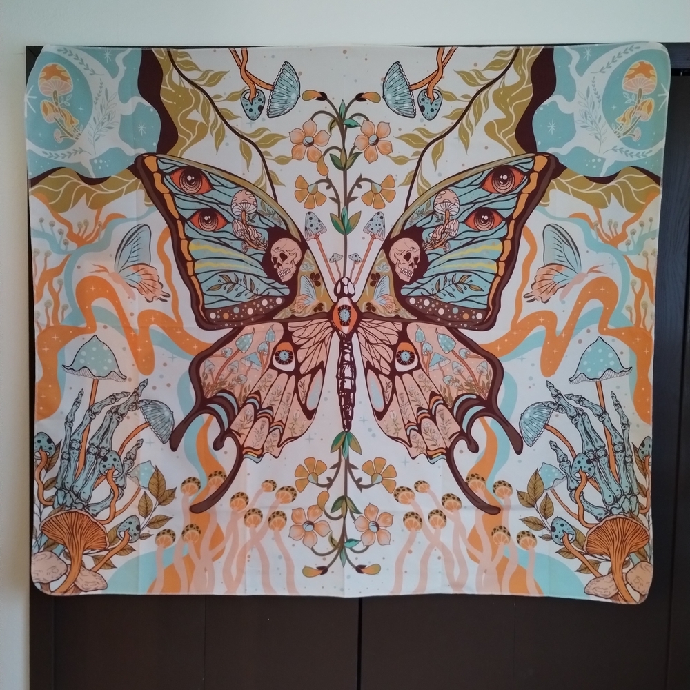 Amazon Butterfly Tapestry with Orange and Blue Accents